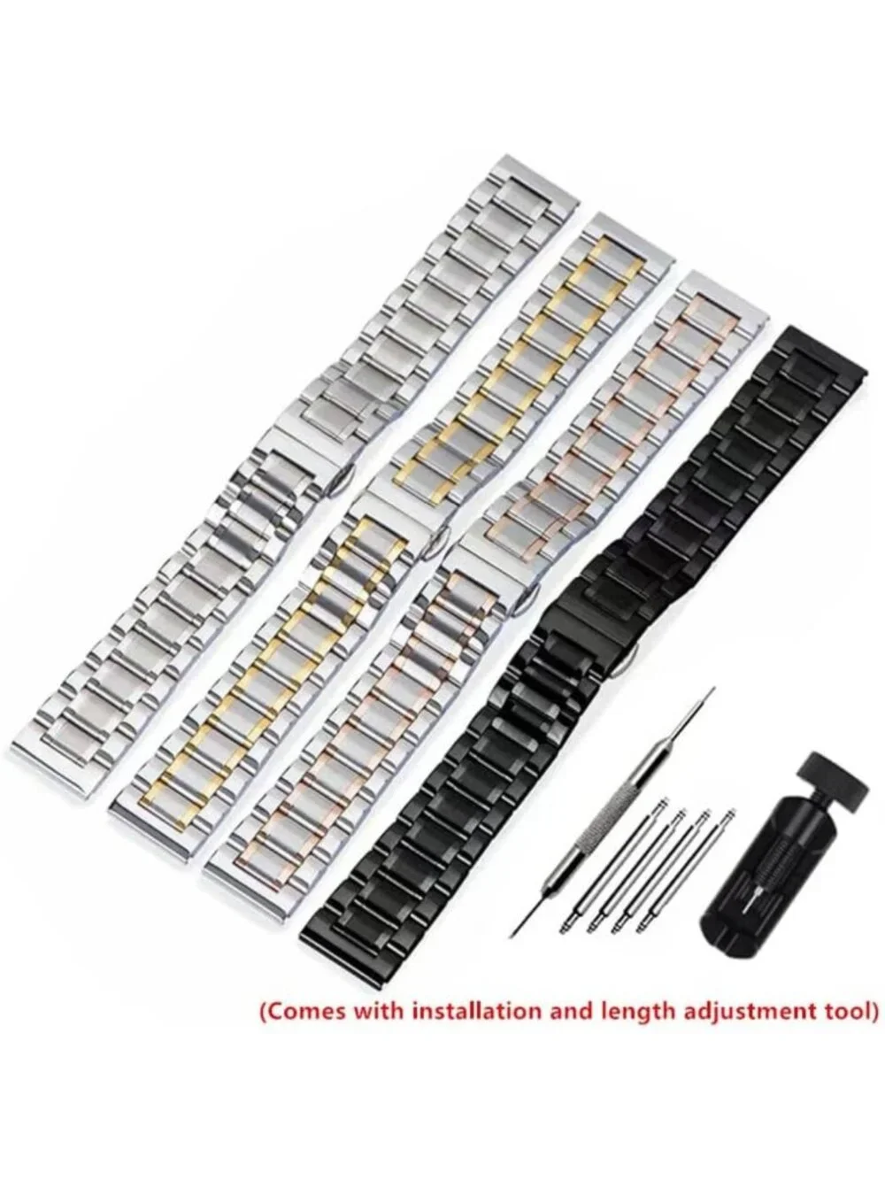 Universal Stainless Steel Watch Band - 14mm to 24mm Adjustable Metal Strap for